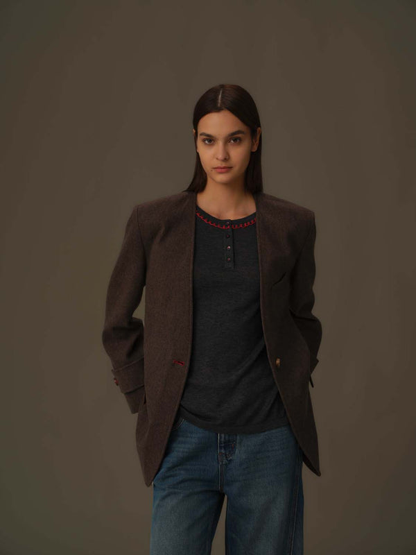 V-Neck Merino Wool Coat