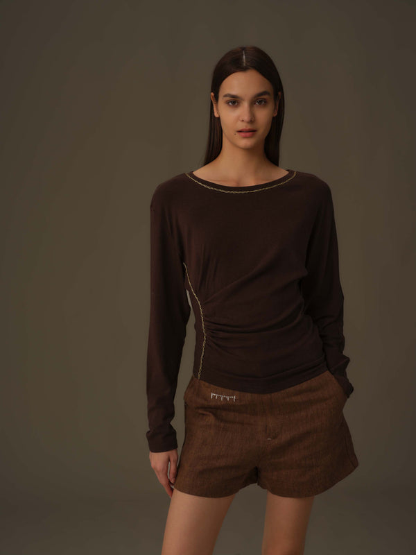 Asymmetrical Draped Chain Details Top