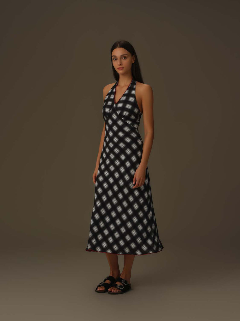 Checkered Halter Neck Dress