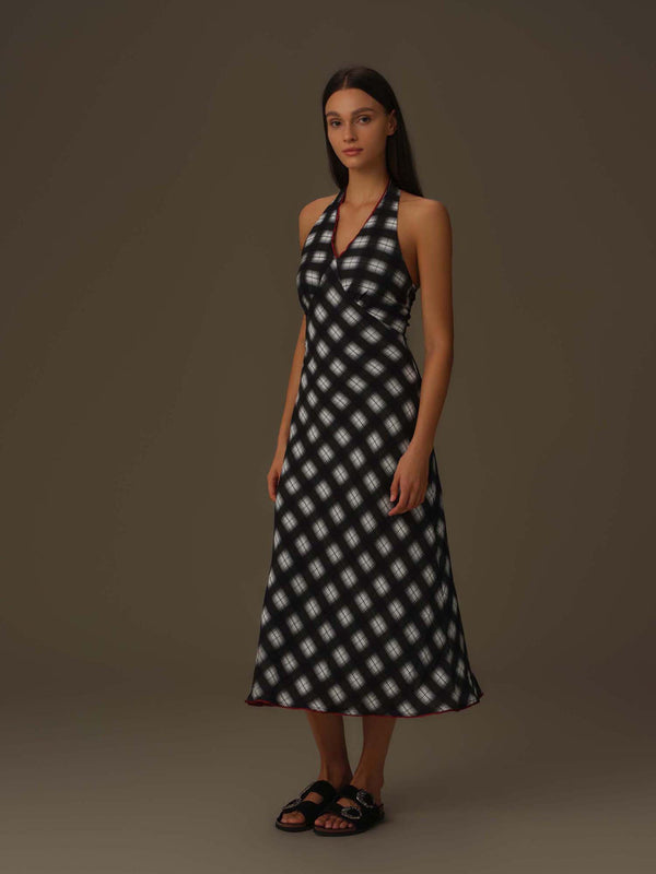 Checkered Halter Neck Dress