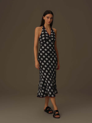 Checkered Halter Neck Dress