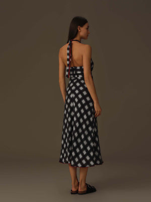 Checkered Halter Neck Dress