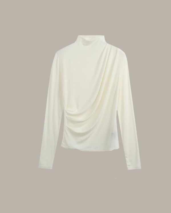 半高領褶皺上衣