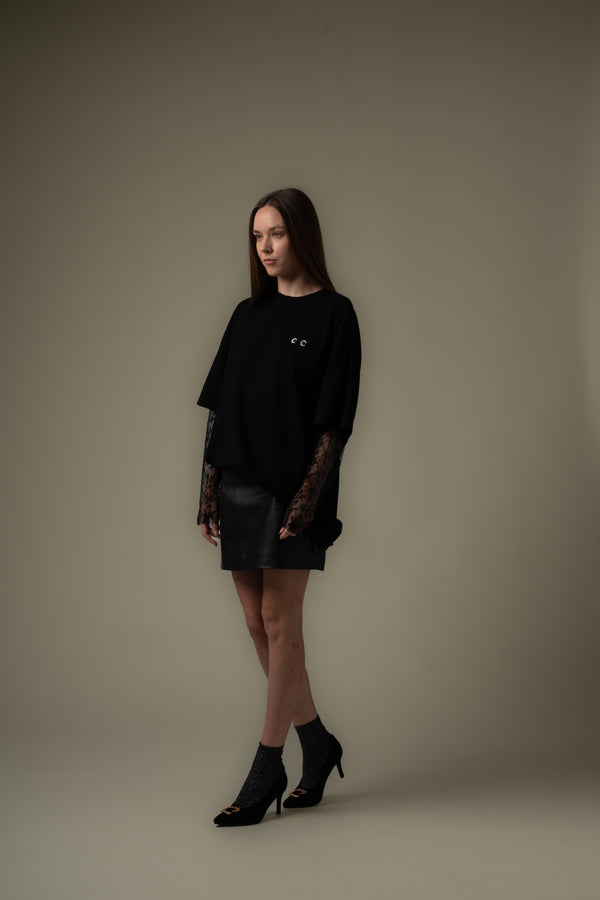 Lace Panel Long Tee