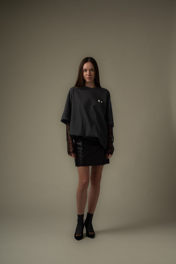 Lace Panel Long Tee