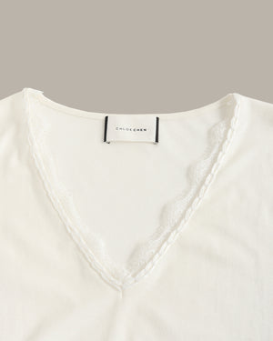 Lace Trim V-Neck T-shirt