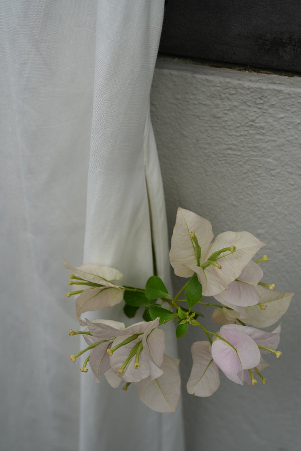 Bougainvillea flowers on a white surface with a neutral background