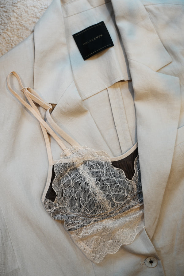 Lace bralette with a blazer