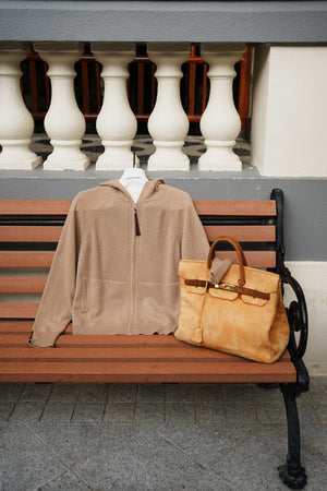 羊絨拉鍊連帽開襟衫