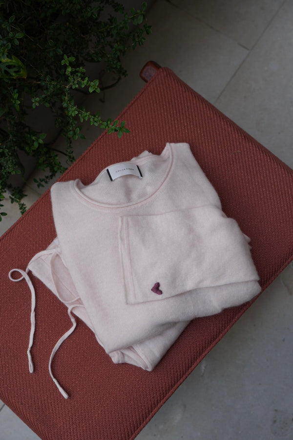 Heart-Embroidered Knit Top
