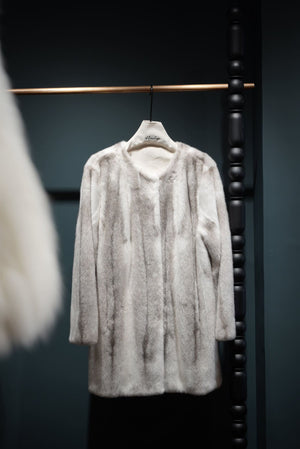 圓領中長貂皮大衣