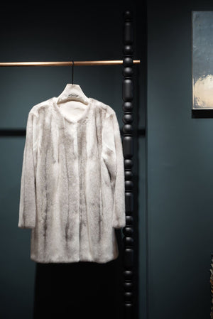 圓領中長貂皮大衣