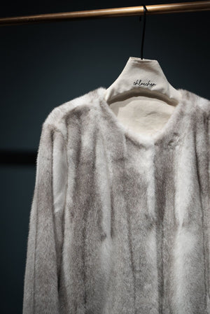 圓領中長貂皮大衣