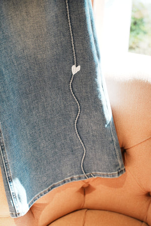 Heart Embroidered Flared Jeans