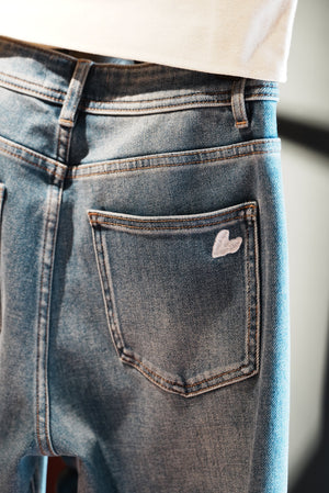 Heart Embroidered Flared Jeans