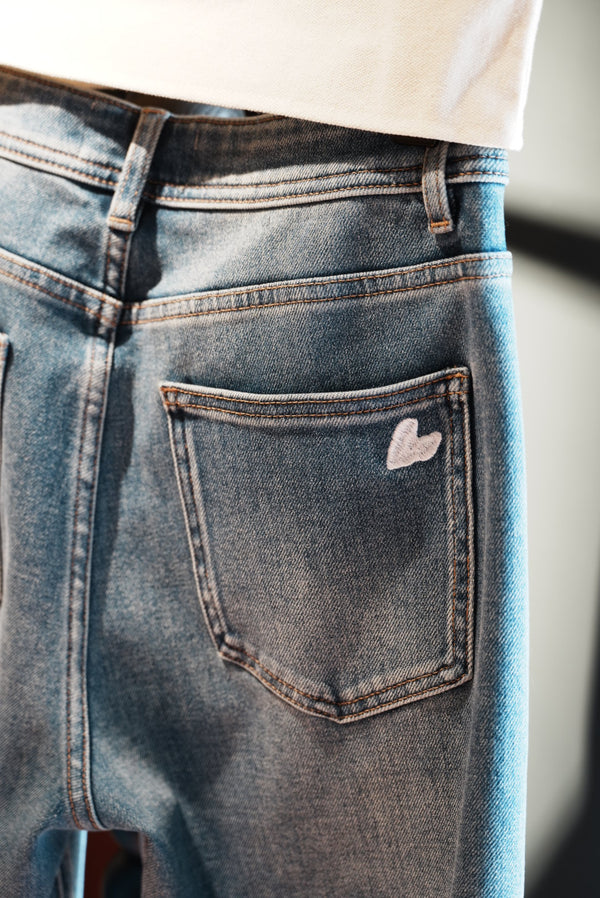 Heart Embroidered Flared Jeans