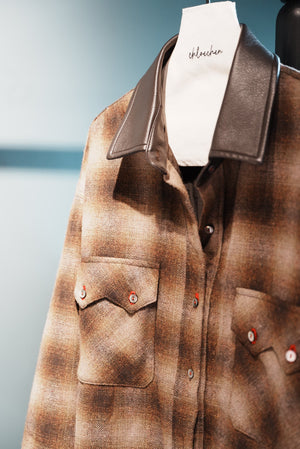 Contrast Collar Plaid Shirt Jacket