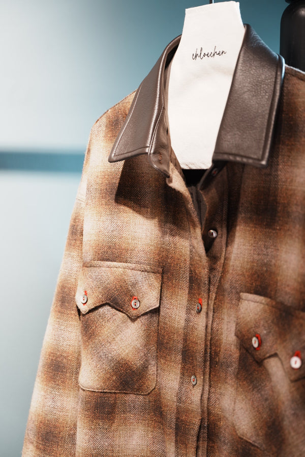Contrast Collar Plaid Shirt Jacket