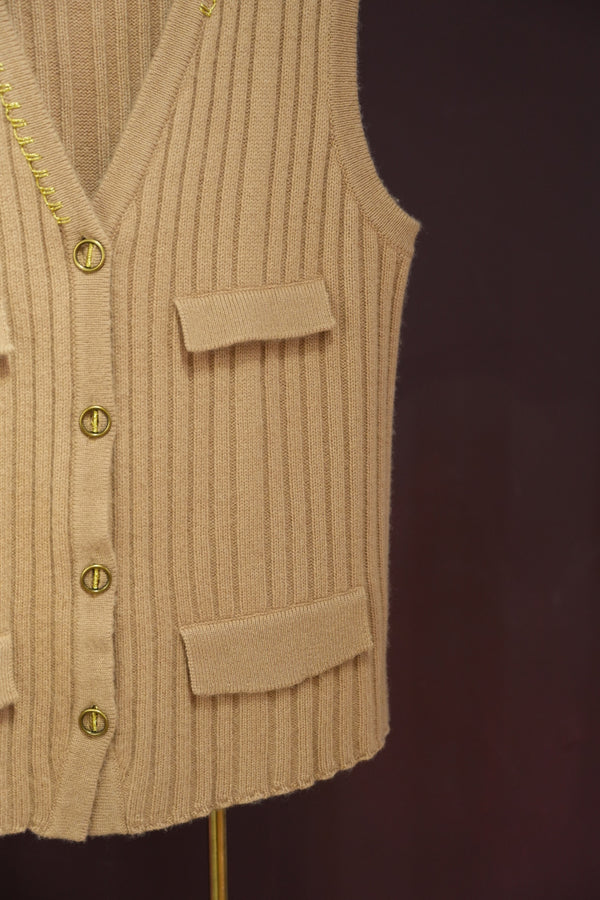 V領羅紋針織背心