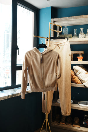 羊絨拉鍊連帽開襟衫