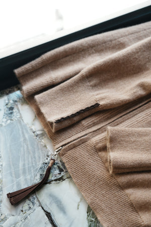 羊絨拉鍊連帽開襟衫