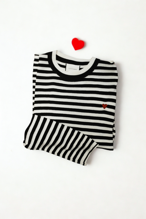 Heart Embroidered Stripe Knit Top