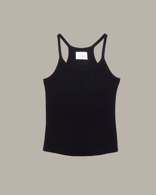 Black tank top on a gray background
