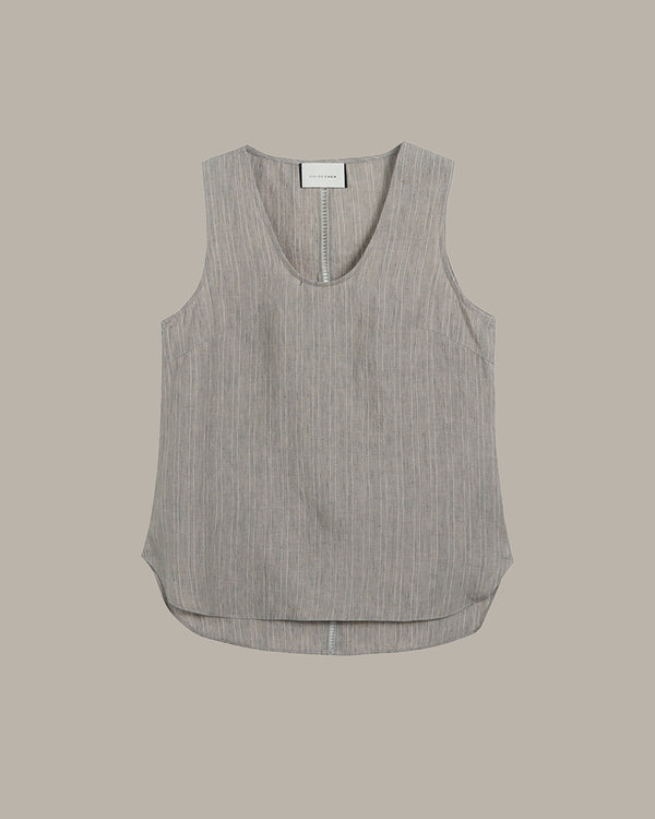 Gray sleeveless top on a beige background