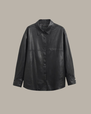Contrast Stitch Detail Leather Blouse