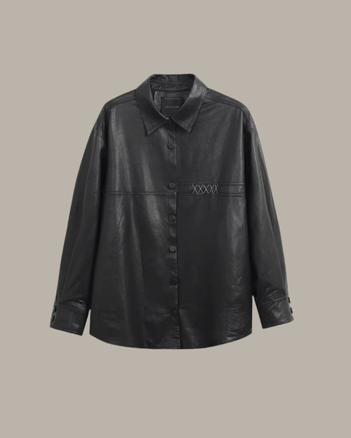 Contrast Stitch Detail Leather Blouse