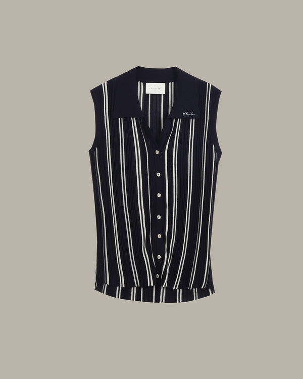 [E] Striped Sleeveless Knit Top