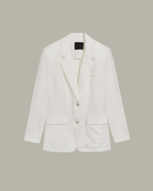 White blazer on a light gray background