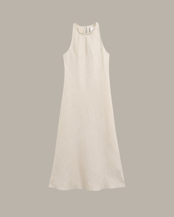 100% Linen Minimalist High-Neck Dress