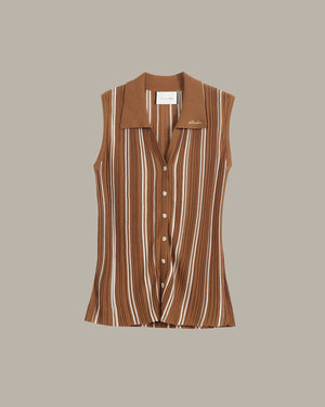 [E] Striped Sleeveless Knit Top