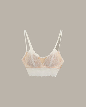 Lace-trimmed bralette on a white background