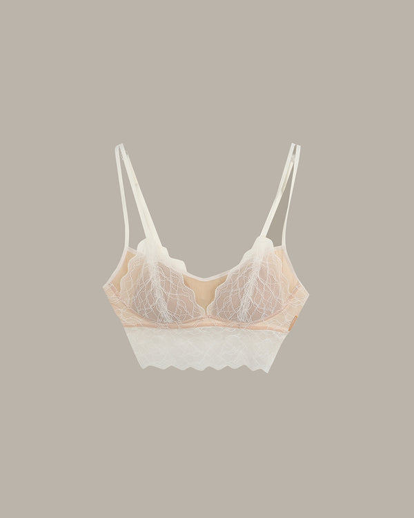 Lace-trimmed bralette on a white background