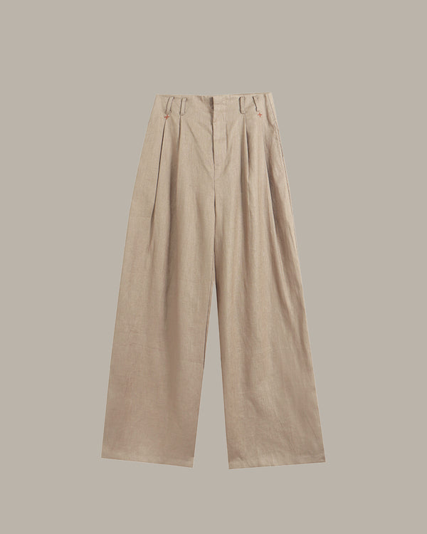 Beige wide-leg pants on a beige background