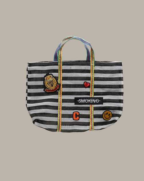 Badge Striped Woven Bag