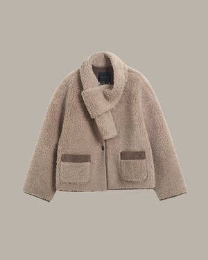 Fuax Shearling Coat With Scarf