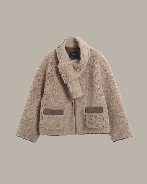 Fuax Shearling Coat With Scarf