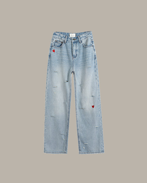 Heart Embroidered Denim Jeans