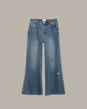 Heart Embroidered Flared Jeans