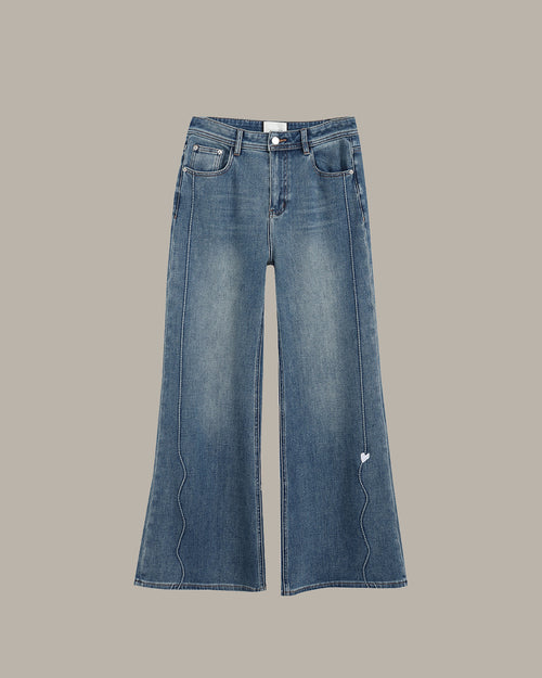 Heart Embroidered Flared Jeans