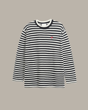 Heart Embroidered Stripe Knit Top