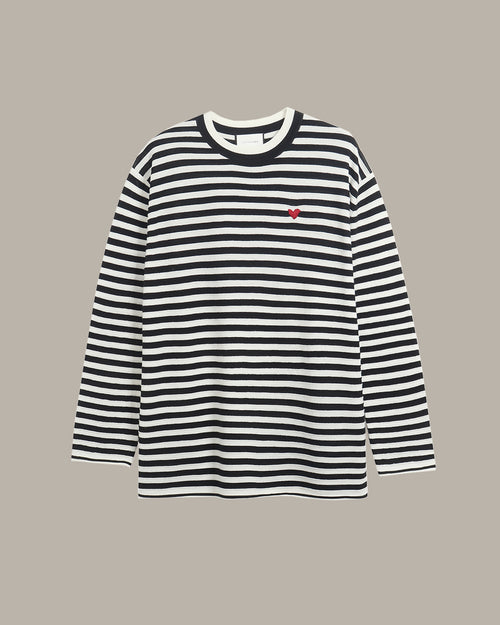 Heart Embroidered Stripe Knit Top