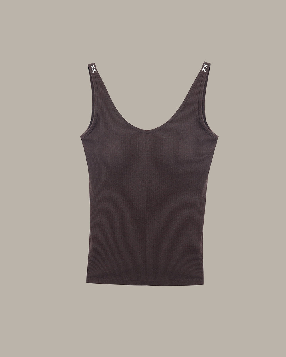 dark brown tank top on a beige background