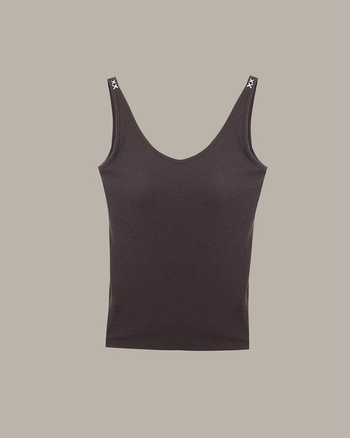 dark brown tank top on a beige background
