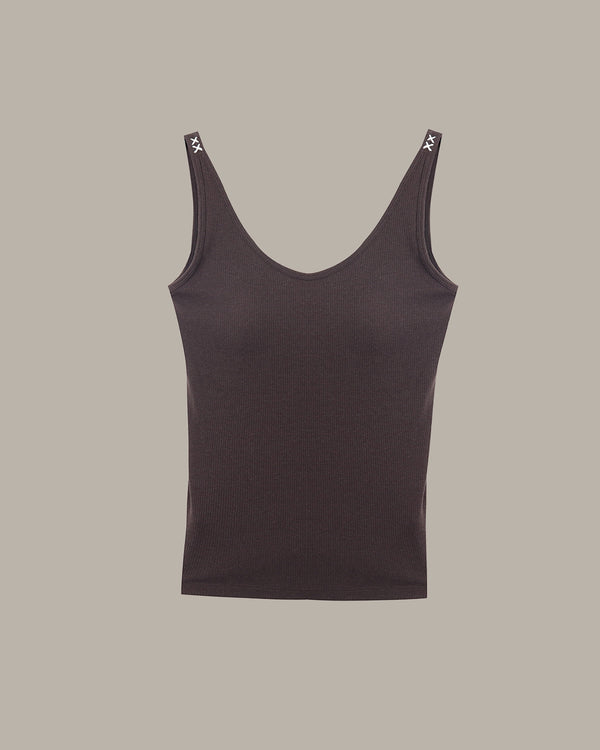 dark brown tank top on a beige background
