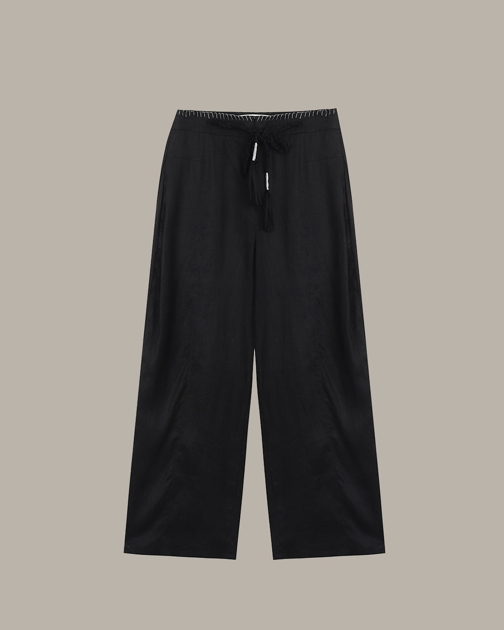 Braided-Drawstring Waist Linen Pant