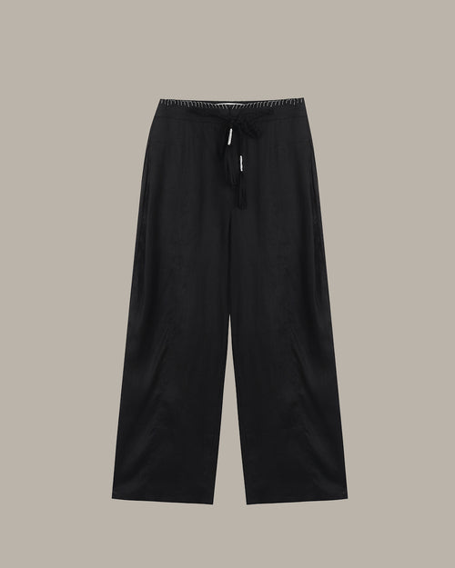 Braided-Drawstring Waist Linen Pant